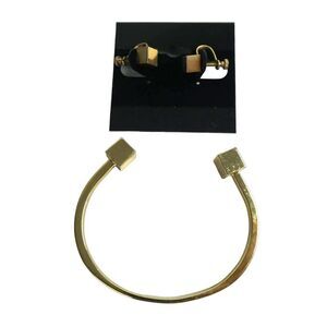 Gold Tone Box Square 3D Screw On Clip Earrings & J. Crew Factory Cuff Bracelet